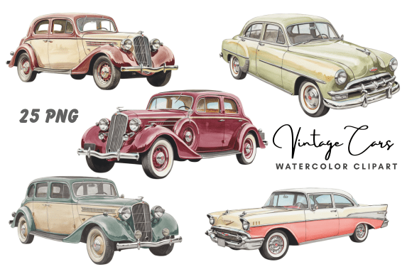 Download Watercolor Vintage Cars Clipart Bundle - Premium Resources