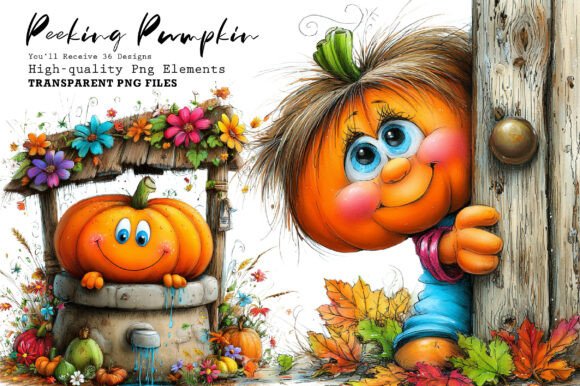 Download Whimsical Peeking Pumpkin Clipart Bundle - Pumpkin clipart Collection