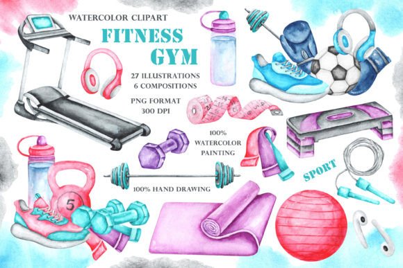 Download Gym, Fitness, Sport Watercolor Clipart. - Fitness Collection