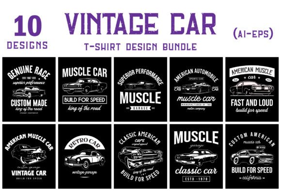 Download Vintage Cars T-shirt Designs Bundle - Cars Collection
